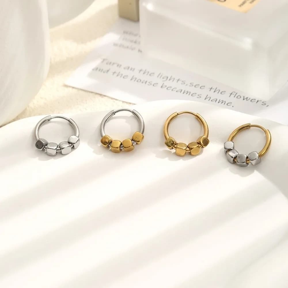 Orecchini a Cubo Geometrico in Acciaio Inossidabile Stile Punk, Orecchini a Cerchio Semplici alla Moda, Regalo