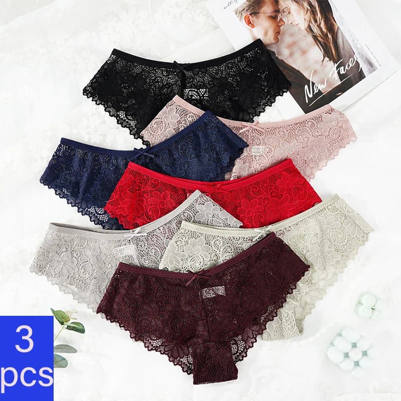 3 Pcs/Lot Women's Sexy Lace Panties Underwear Breathable Soft Lingerie Female Briefs Panty Sexy Transparent Underpants