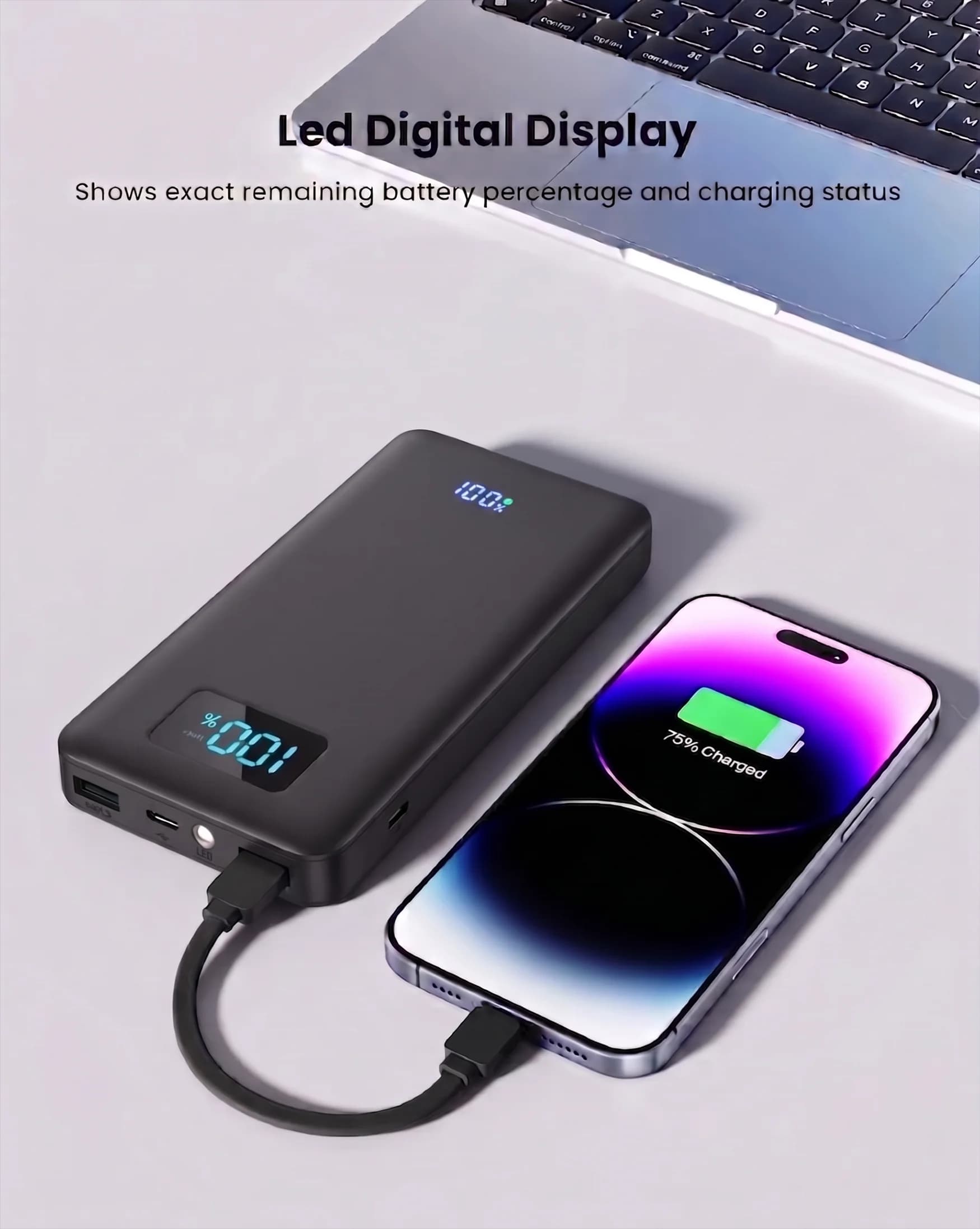 18W Fast Charge Type C Power Bank 10000mAh Portable Charger Ultra Thin LED Flashlight Poverbank For Google Pixel iPhone 17 16 Samsung S26 S25 S24 Ultra