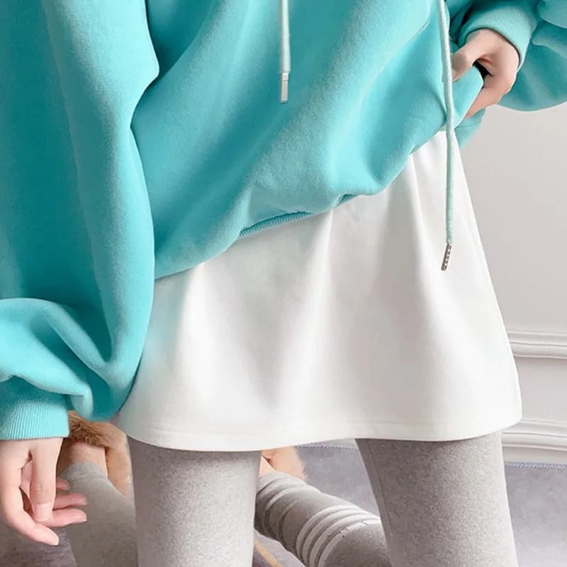 Abito corto da donna con cappuccio, a vita alta, linea ad A, per l'inverno, alla moda, da indossare sotto, che copre la pancia