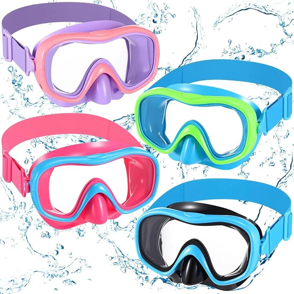Set di 4 Occhialini da Nuoto per Adulti con Fascia Elastica e Copertura per il Naso, Maschera da Immersione Antiappannamento e Impermeabile