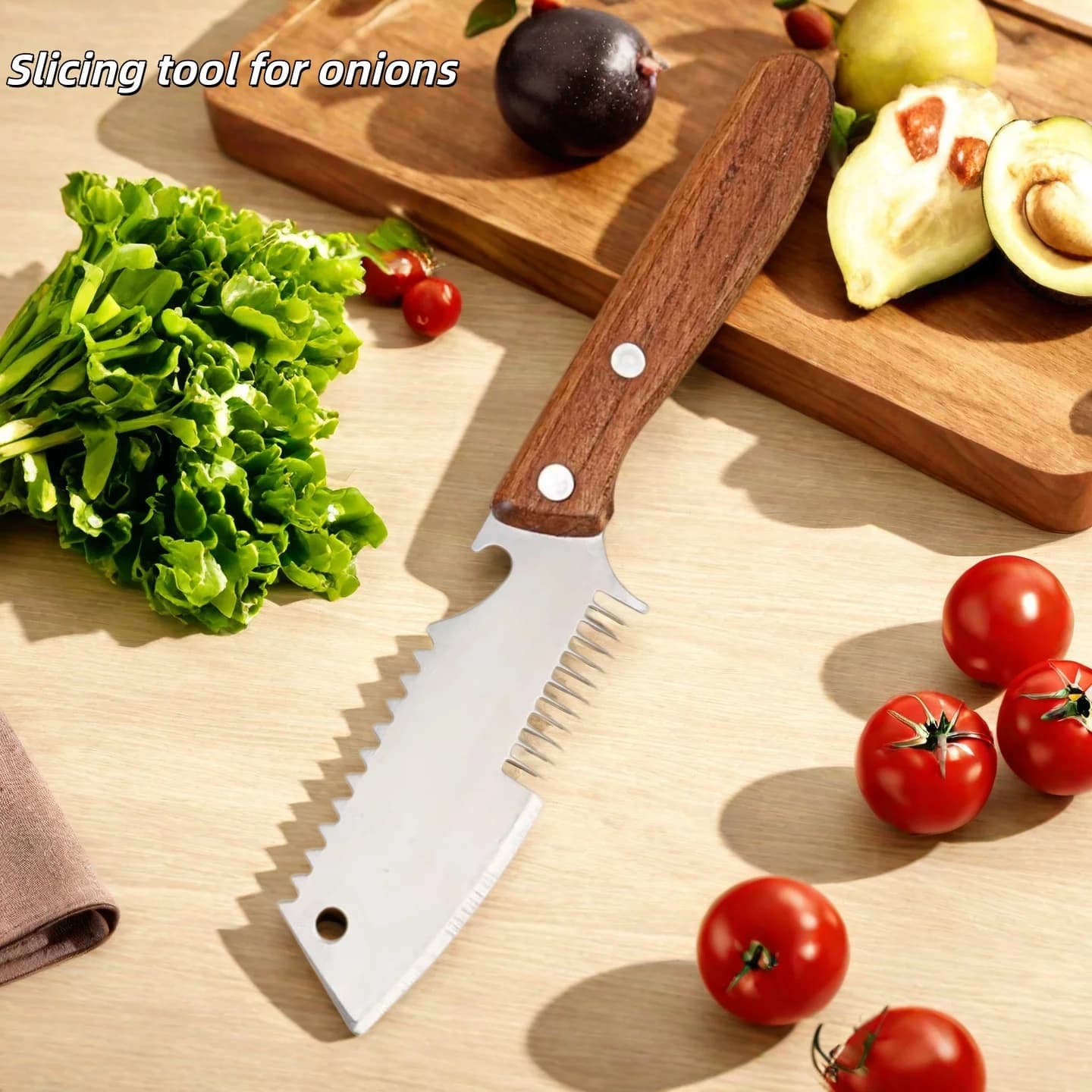 Coltello con testa in acciaio inossidabile per tagliare rapidamente i cipollotti a strisce, raschietto multifunzionale per affettare i cipollotti, utensile da cucina