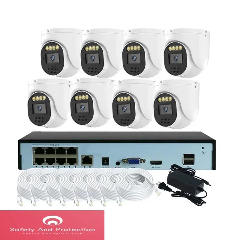 Kit Telecamera di Sicurezza IP con Dome Metallico a 8 Canali, Rilevamento Facciale, IP66, 4K 8MP, Cablata POE per Interni ed Esterni