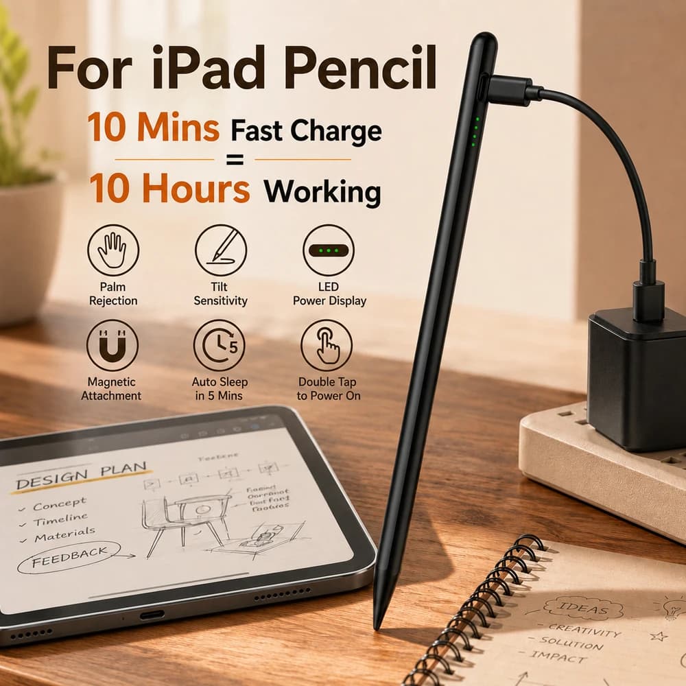 Stylus Pen for iPad 10th 11th A16 Tablet Pencil 10 Mins Fast Charge Long Battery Life for Notes Drawing Writing Study School Use