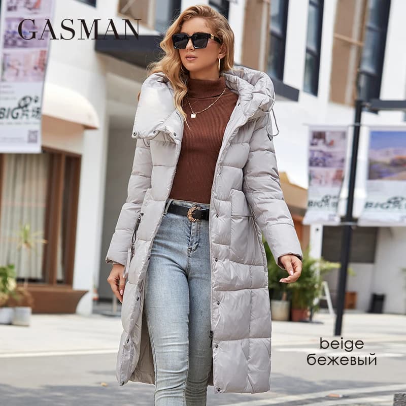 GASMAN piumino invernale donna lungo classico con cerniera cintura Design tasca con cappuccio Slim parka cappotto femminile LD-21963