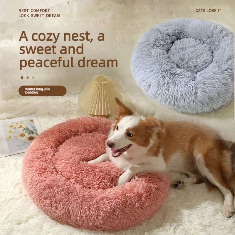 PetCoz Pet Bed Pet Bed Round Long Plush Donut Nest Warm For Cats Small Dogs Winter