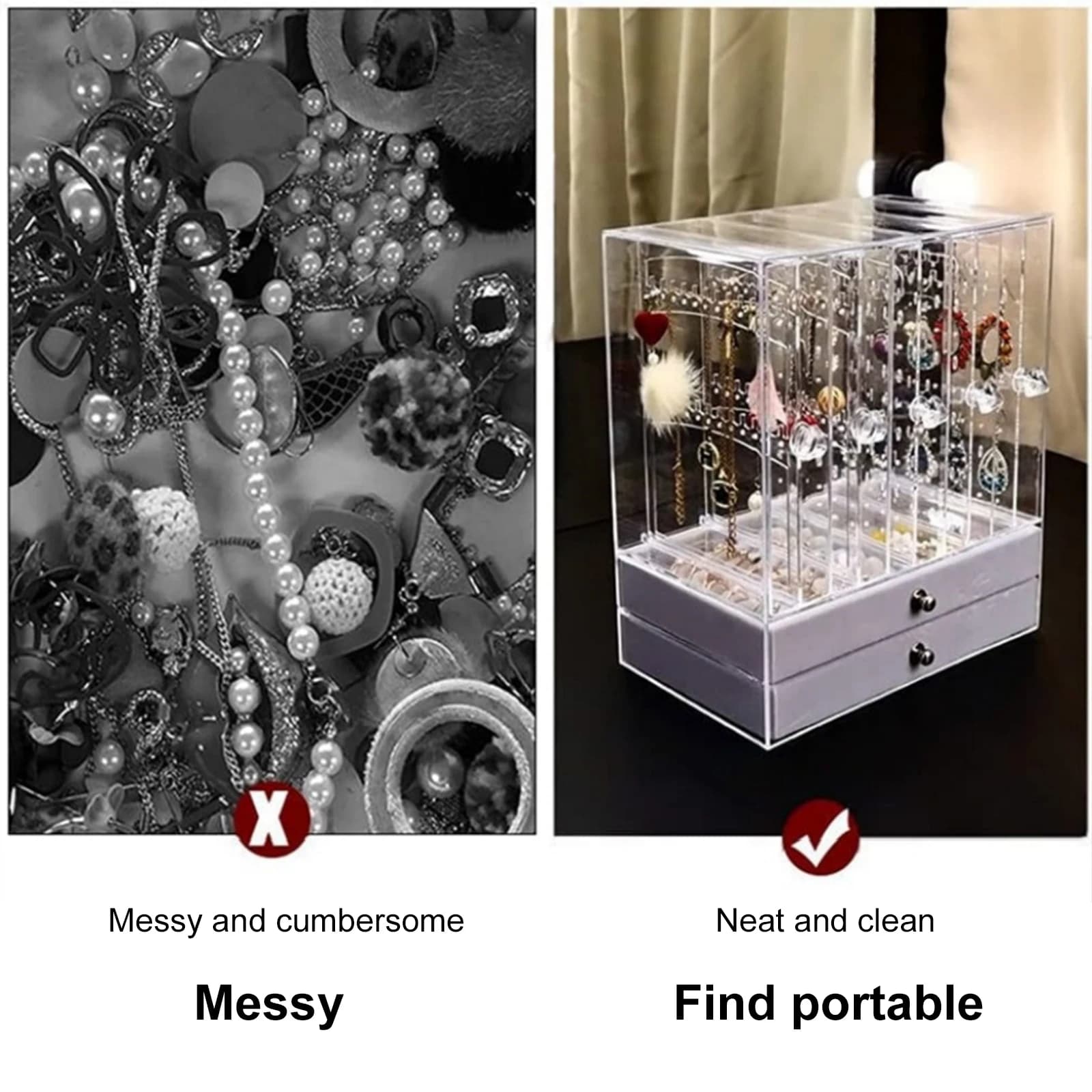Vertical Exhibitor for Earrings with Drawers, Rings and Accessories