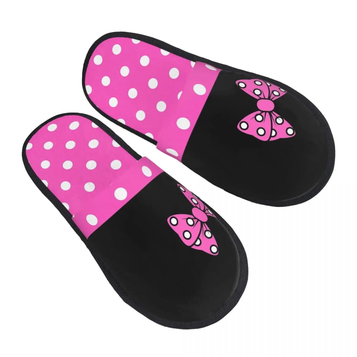 Custom Home Slippers for Women, Minnie Motive to Pois Rosa, Calde and Comode with Bow, Memory Foam Sole, for Interior and Exterior