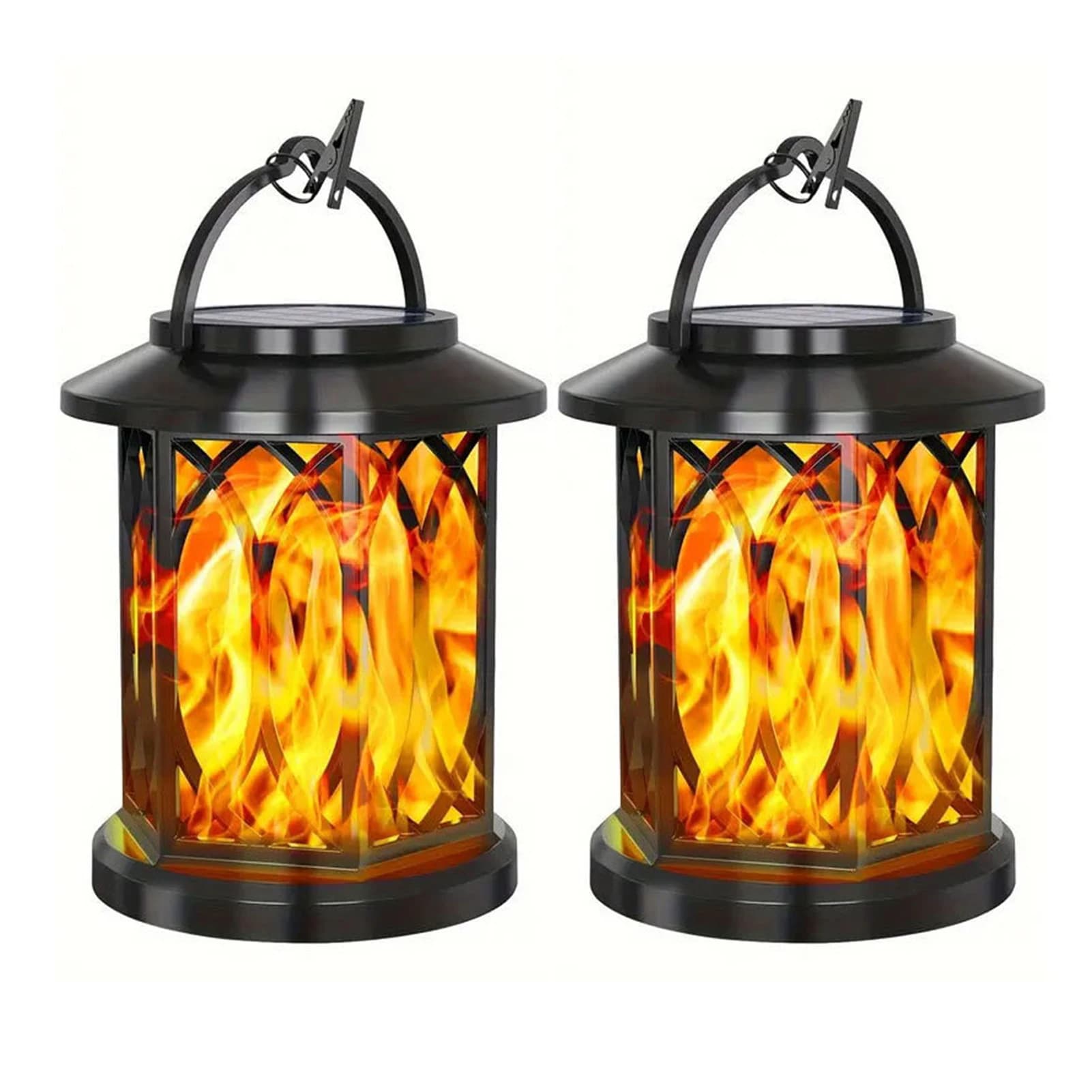 2pcs Solar Hanging Light Outdoor Solar Lantern with Flickering Flame Effect Monocrystalline Solar Panel IP65 Weatherproof