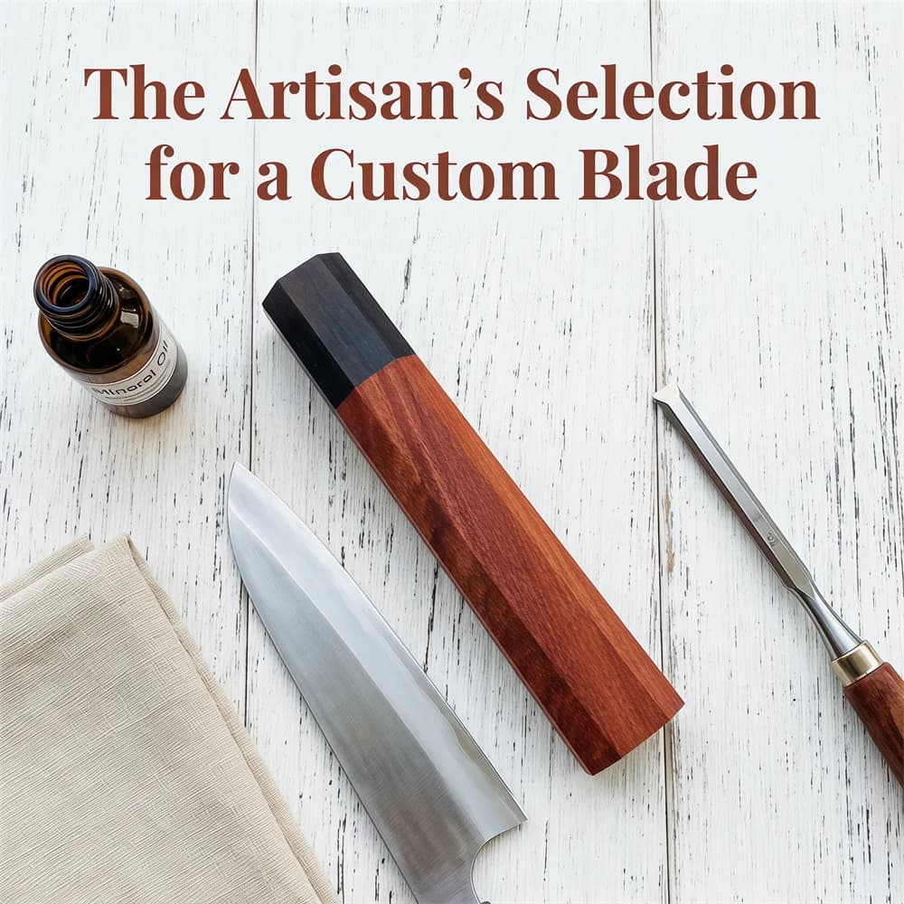 1Pc Japanese Octagonal Kitchen Knife Handle Red Sandalwood & Ebony Wood DIY Knife Handle Material
