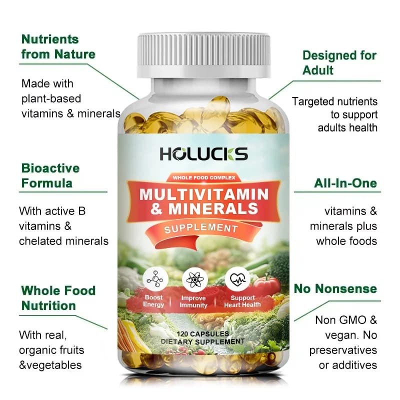 Whole Foods Multivitamin for Women and Men - Supplement Vitamin and Mineral with Vitamin A, B-Complex, C, D3 and Zinc Vegetarian Capsu