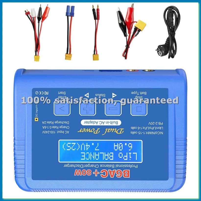 B6AC 80W Battery Charger for LiPo Batteries, RC LiPo Life Li-Ion 1S-6S, NiCD, NiMH, PB 1-15S, EU Plug - A69M