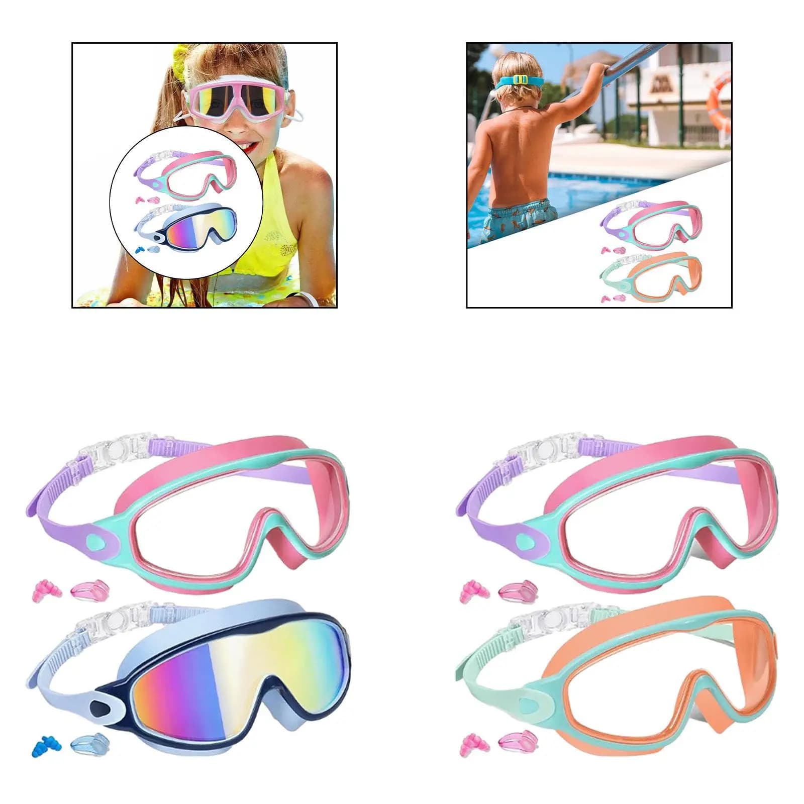 2 Pieces Swimwear for Children Without Adjustable Loss Comfortable Large Visual with Pool Glasses