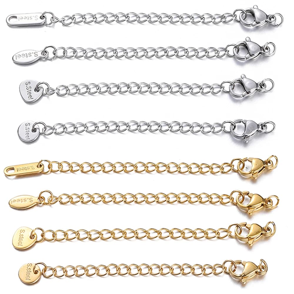 10 pz/lotto in acciaio inox catena a coda estesa chiusura a moschettone connettore per collana braccialetto fai da te forniture per la creazione di gioielli