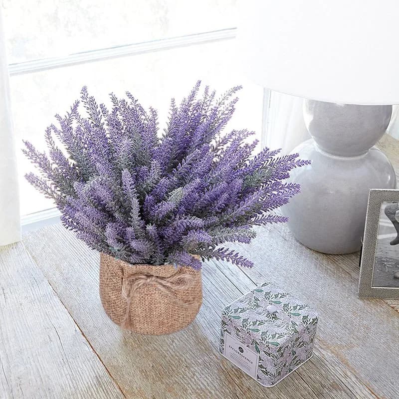 Pianta Artificiale in Vaso con Corda di Canapa Viola, Decorazione da Tavolo per Casa, Fiore Simulato in Materiale Ecologico