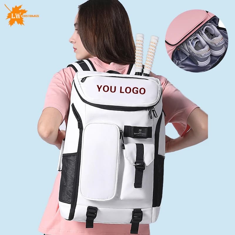 Personalized sports bag for badminton rack, tennis backpack, printed logo, name, racing sports rack bag with shoe box