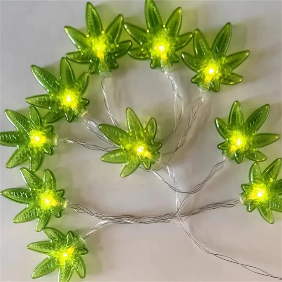 1PC 1.5M/3M LED Green Leaf Grass String Light - Alimentato a batteria, adatto per camera da letto, casa, decorazione esterna