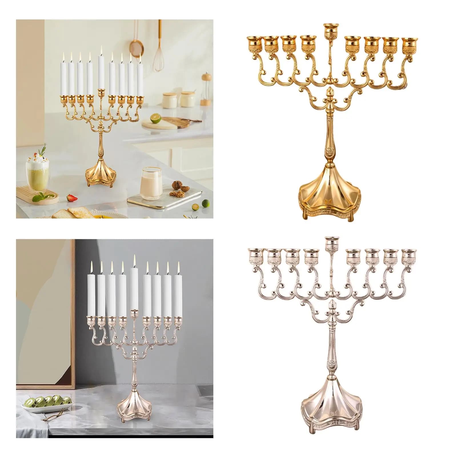 Metal Menorah Candelabrum 9 Branches Candle Holder Candlestick Hanukkah Menorah for Wedding Decoration Aureate Decoration
