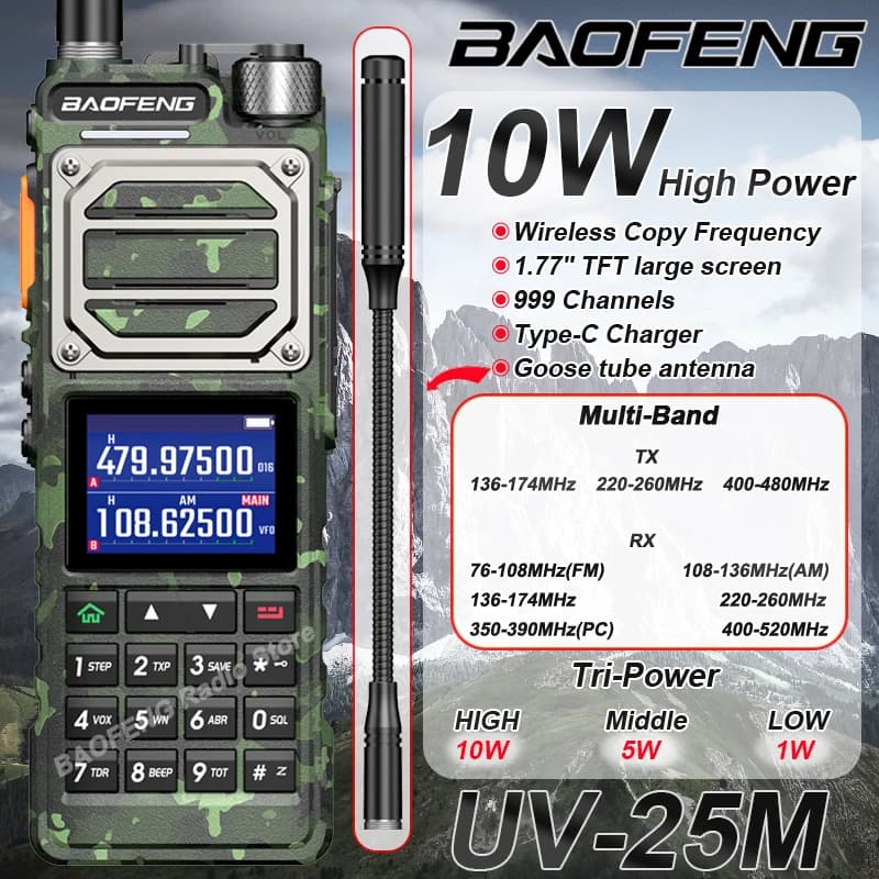 Baofeng UV-25M Air Band Walkie Talkie Six Band Camo Frequenza di copia wireless Tipo-C AM FM Radio bidirezionale ad alta potenza a lungo raggio UV-25