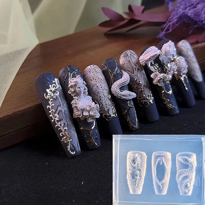 1 Pezzo Stampo in Silicone 3D a Forma di Serpente per Unghie, Decorazione Unghie Fai da Te, Stampo in Silicone per Nail Art, Prodotti per Unghie