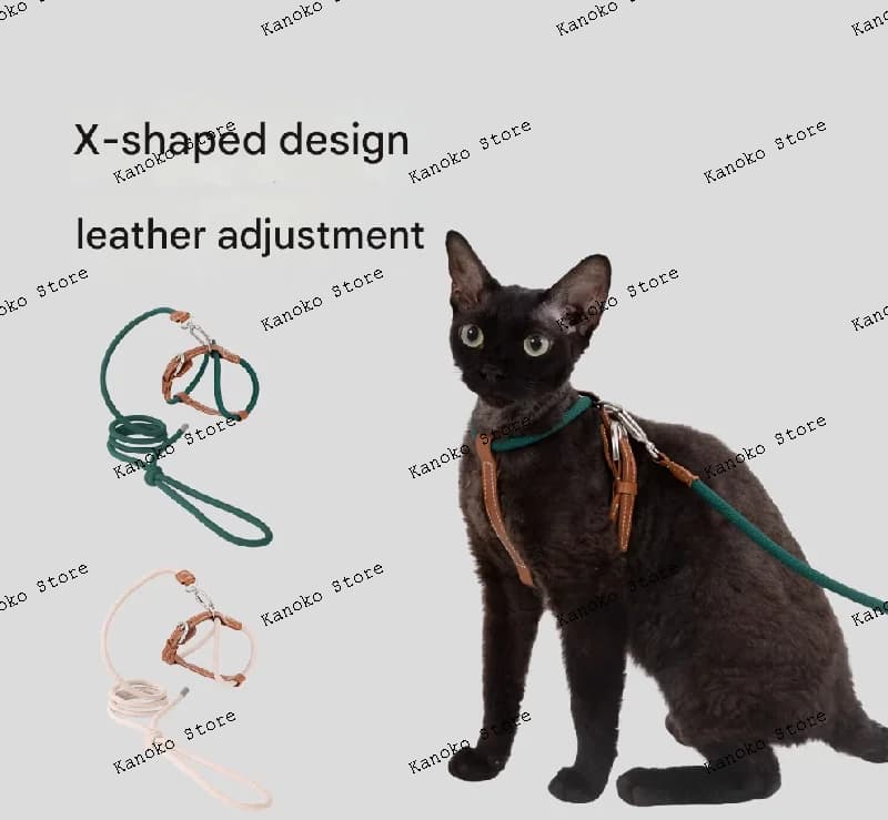 Set di cinghie pettorali per gatti che camminano e saltano con corda di trazione per gatti anti-fuga regolabile a forma di X