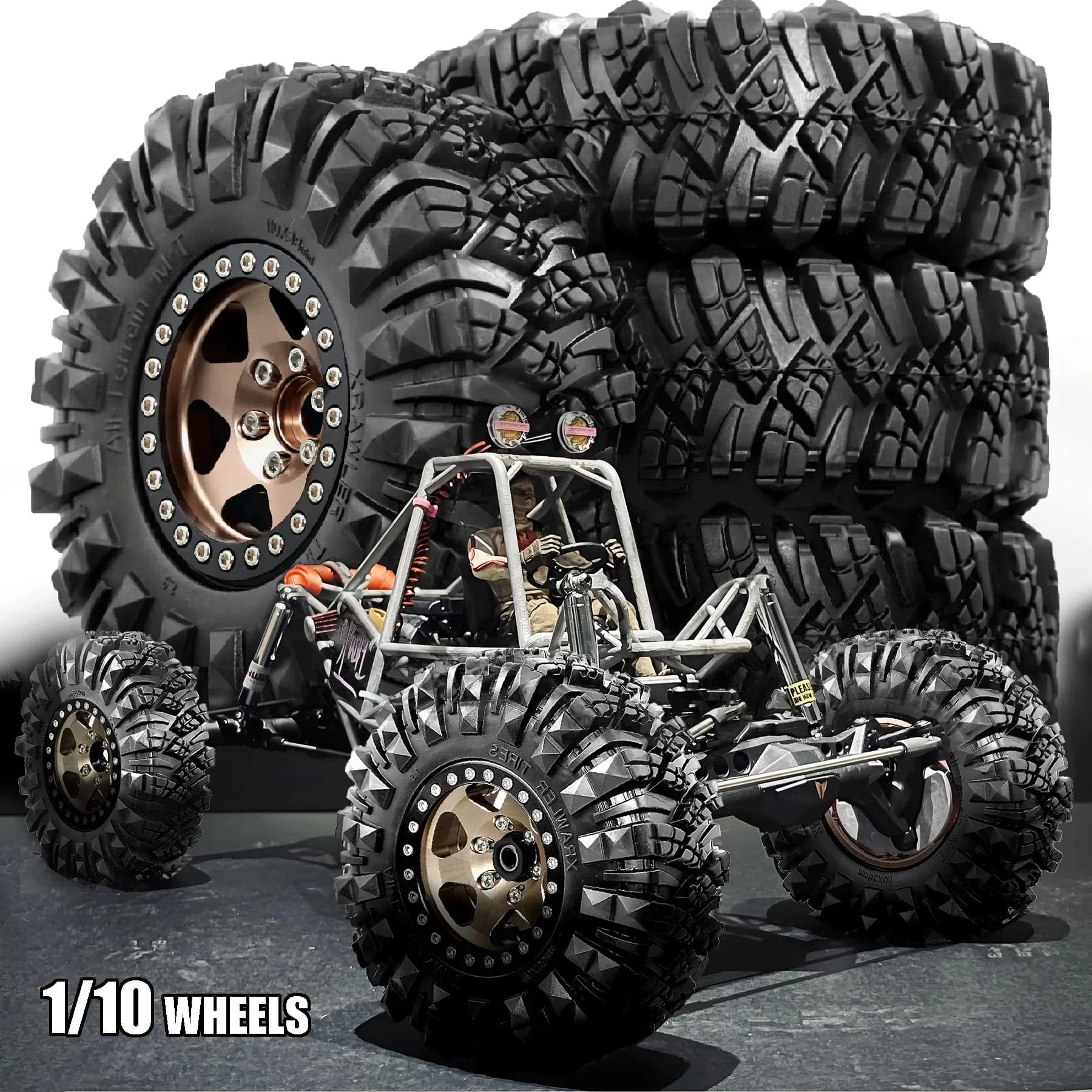 4 pneumatici in gomma da 1,9 pollici (110 mm) + mozzi ruota in metallo per auto RC crawler 1/10 Traxxas Trx4 Trx6 Axial Scx10 90046 Redcat Yikong Rc4wd