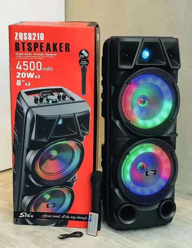 Cassa audio ad alta potenza da 80 W Doppio clacson da 8 pollici Bassi super pesanti Suono portatile per karaoke Altoparlanti Bluetooth wireless per esterni