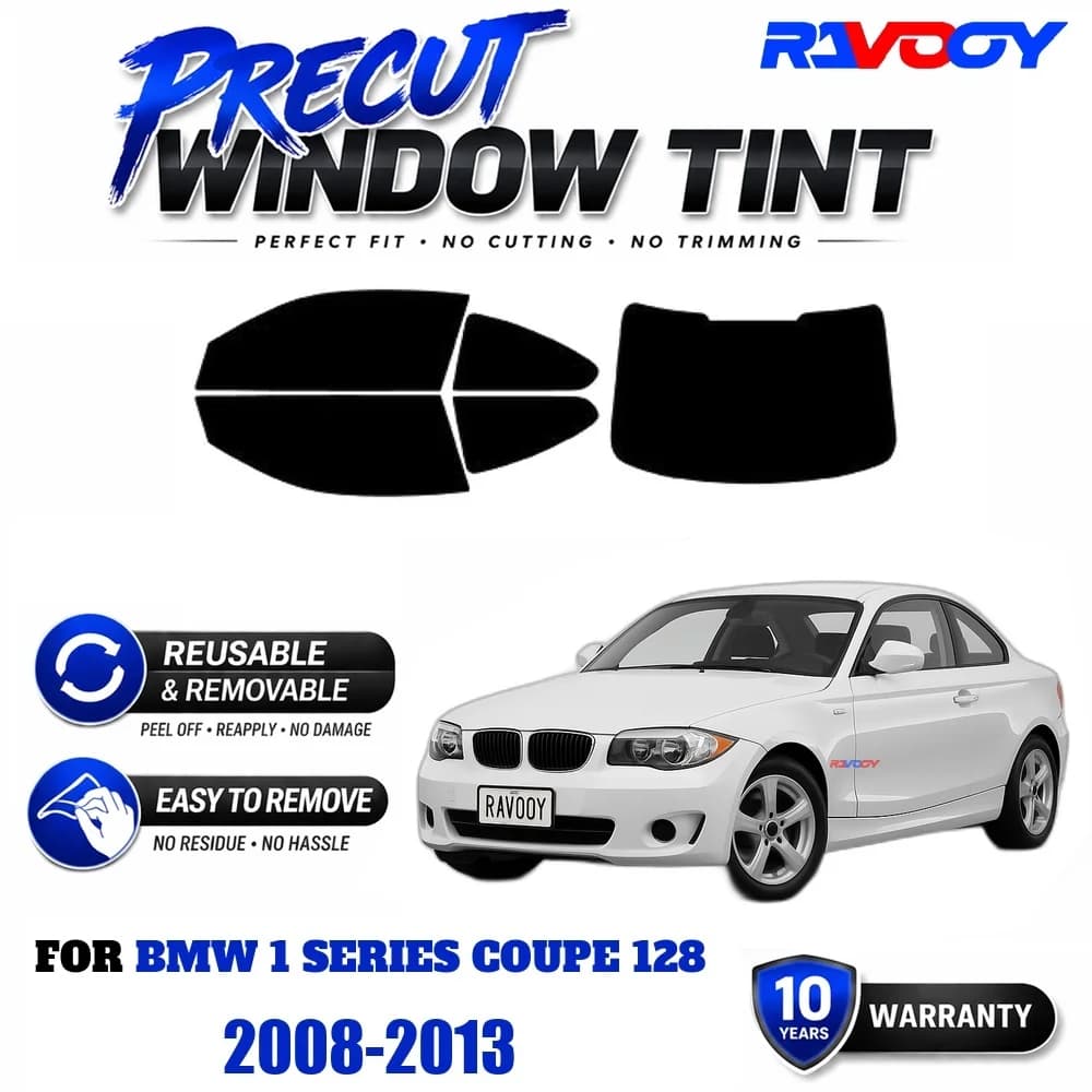 RAVOOY Precut Window Tint, Reusable Removable EPU Film, Custom Fit for Bmw 1 Series Coupe 128 2008-2013, UV Heat Protection