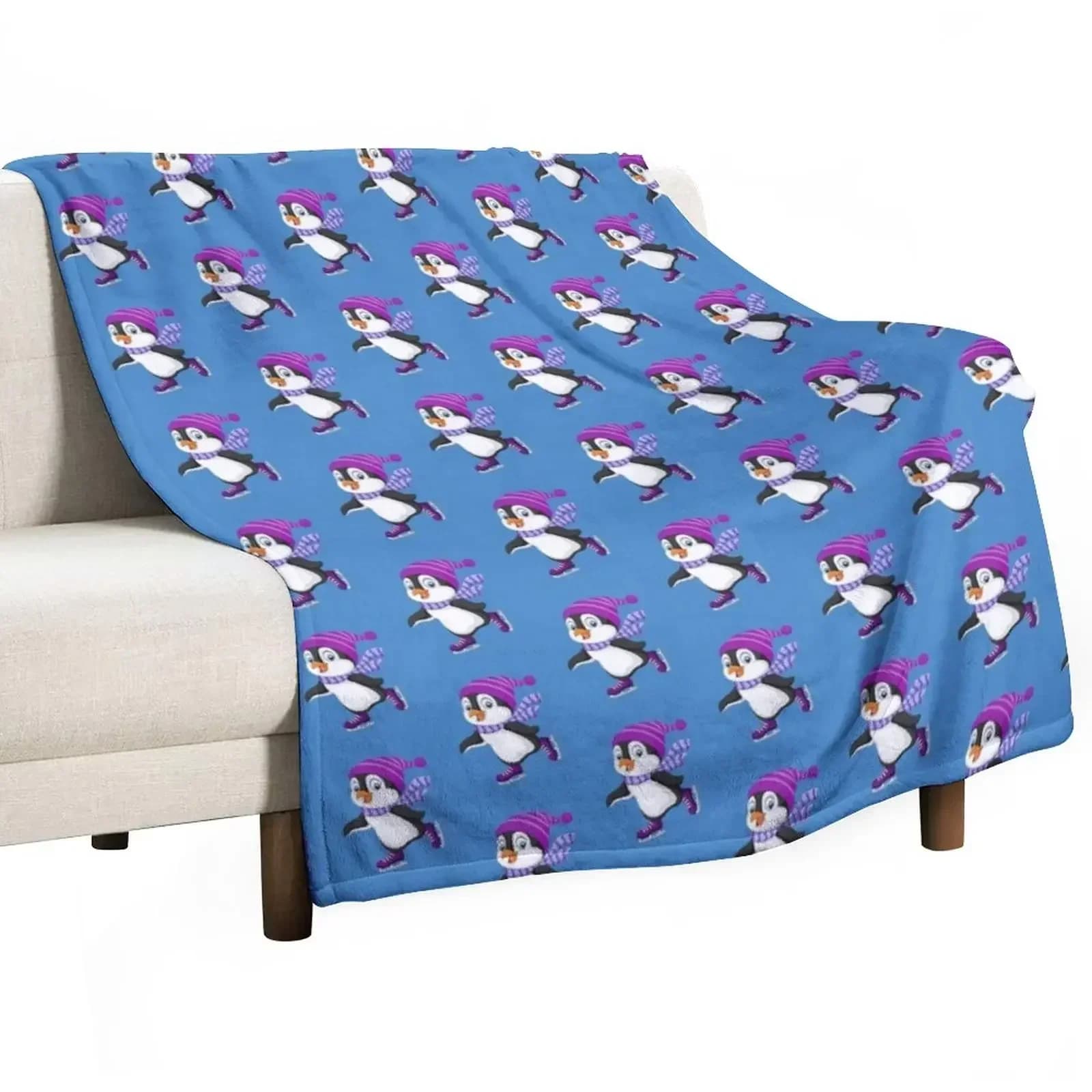 Cute Penguin Ice Skating Purple Hat Skates Throw Blanket Summer Beddings Hair anime Flannels Bed covers Single Blankets