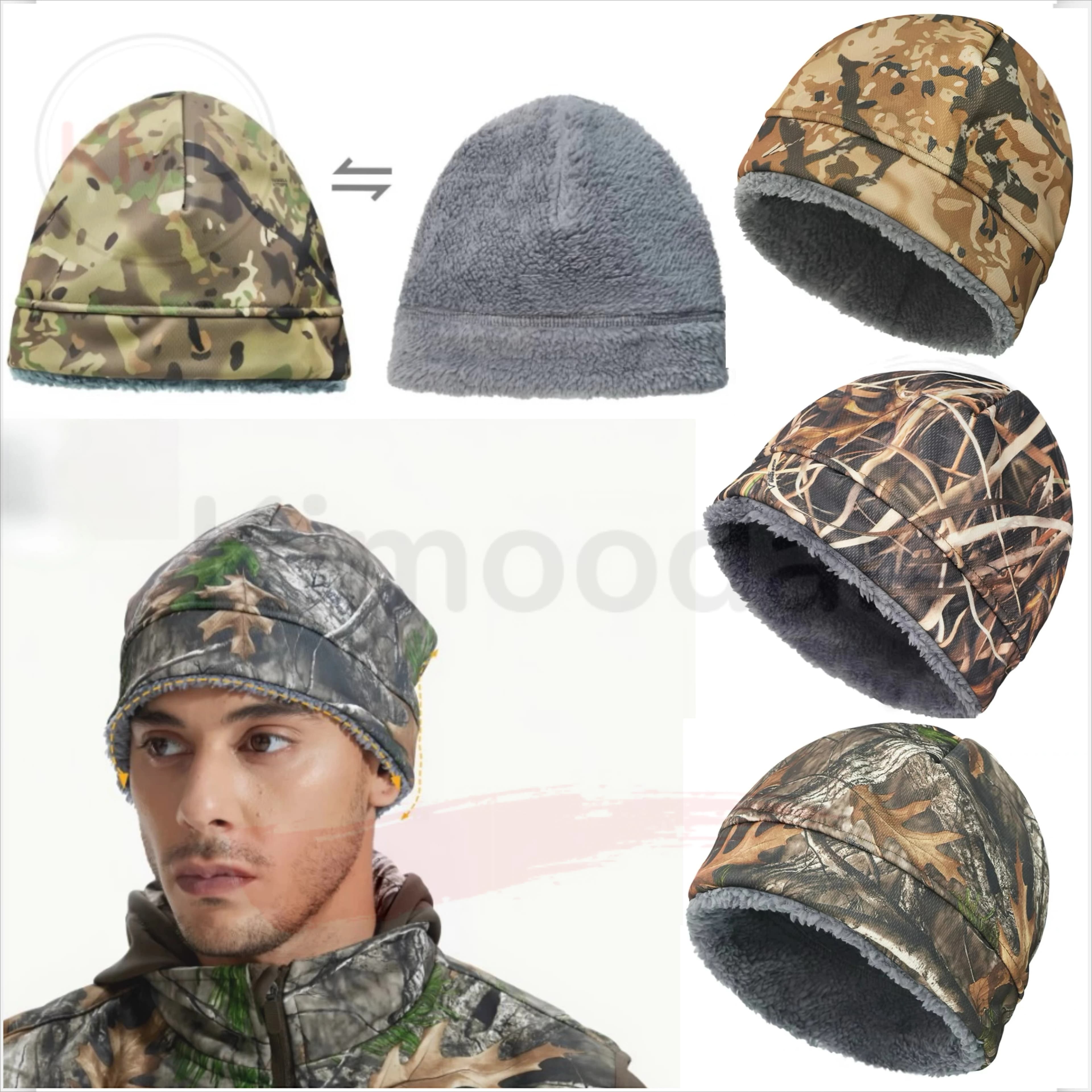 Polar Fleece autunno inverno Cappello caldo mimetico biomimetico per albero grande adatto per escursioni, caccia, ciclismo, design per nascondere