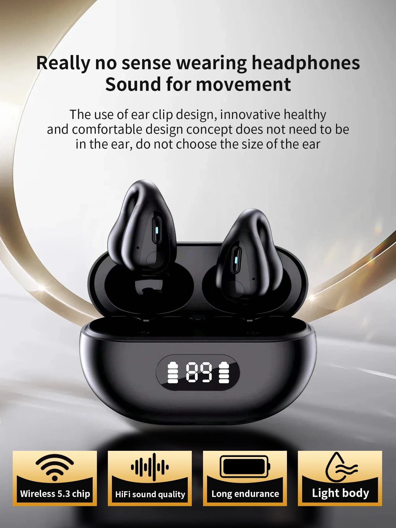 Auricolari Bluetooth Wireless con Clip, Cuffie TWS Impermeabili, Auricolari Sportivi Stereo con Microfono e Funzione Vivavoce