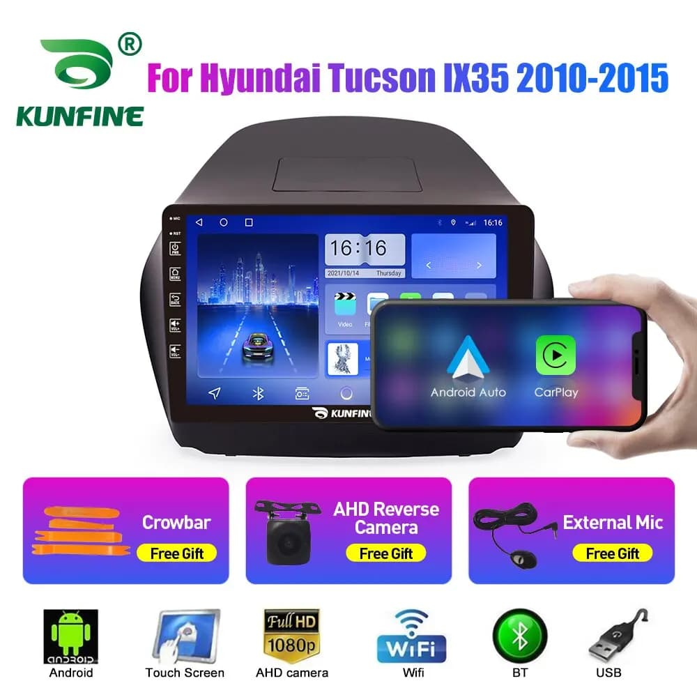 Autoradio da 10.33 pollici per Hyundai IX35 Tucson 10-15 2Din Android Octa Core Car Stereo DVD Lettore di navigazione GPS QLED