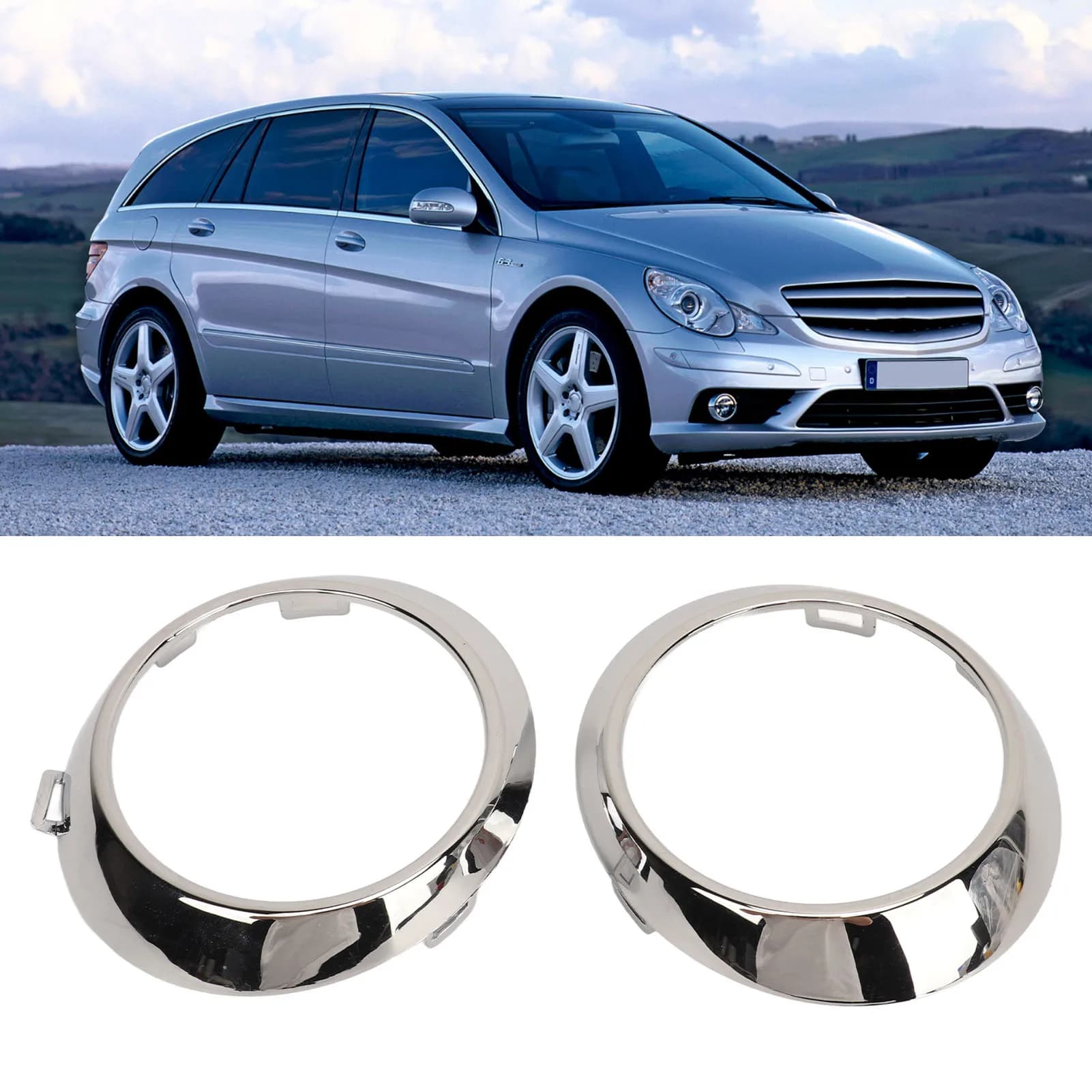 1Pair Fog Light Chrome Bezel Trim 2518850474 - Fog Lamp Bezel Ring Cover Replacement For Benz R‑CLASS W251 2006 to 2010