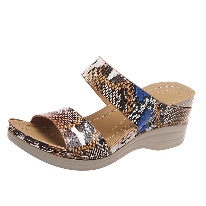 Nuovi Sandali Slip-On da Donna Taglie Grandi 2026, Scarpe Casual da Spiaggia con Stampa Serpente, Tacco Spesso, Punta Aperta, Comode Scarpe Estive 36-43