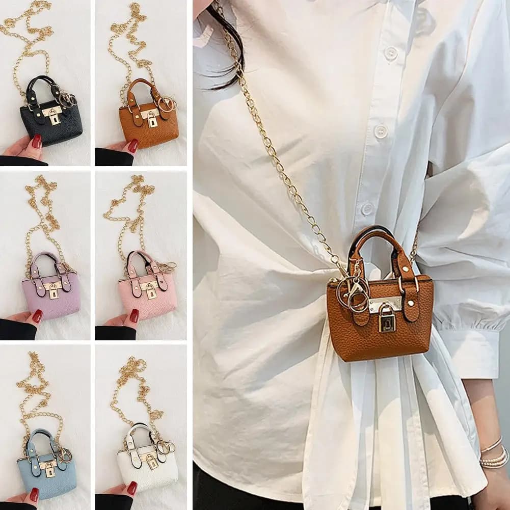 Borsa a tracolla ultra mini da donna, alla moda, in similpelle con catena, piccola borsa quadrata a tracolla, portamonete trendy.