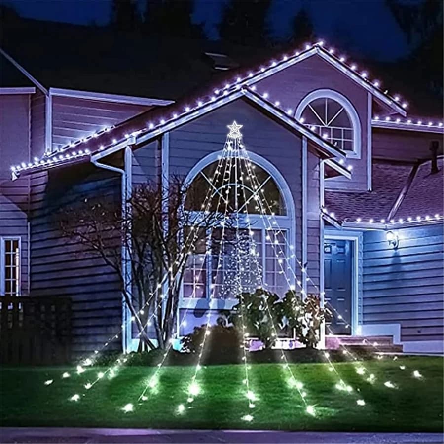 Christmas Star Fairy Lights Outdoor Garland String Light 350LEDs Xmas Tree Hanging Waterfall Lamp for Garden Party Holiday Decor