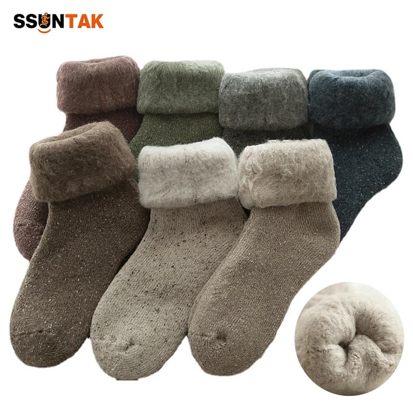 SSUNTAK Women Winter Thick Thermal Socks Fleece Lined Terry Turn Cuff Cold Resistant Snow Warm Ski Boots Socks Soft for Outdoor