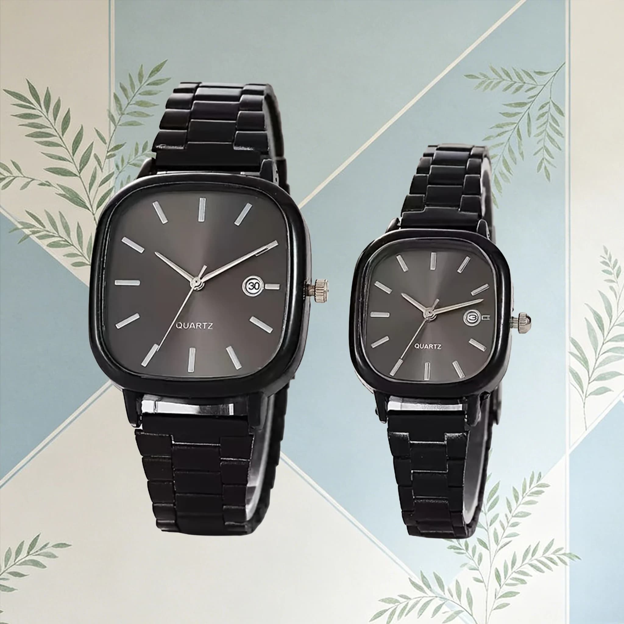 Orologi al Quarzo per Coppie - Orologio Minimalista Quadrato con Cinturino in Acciaio Inossidabile Nero e Data, Moda Casual Impermeabile