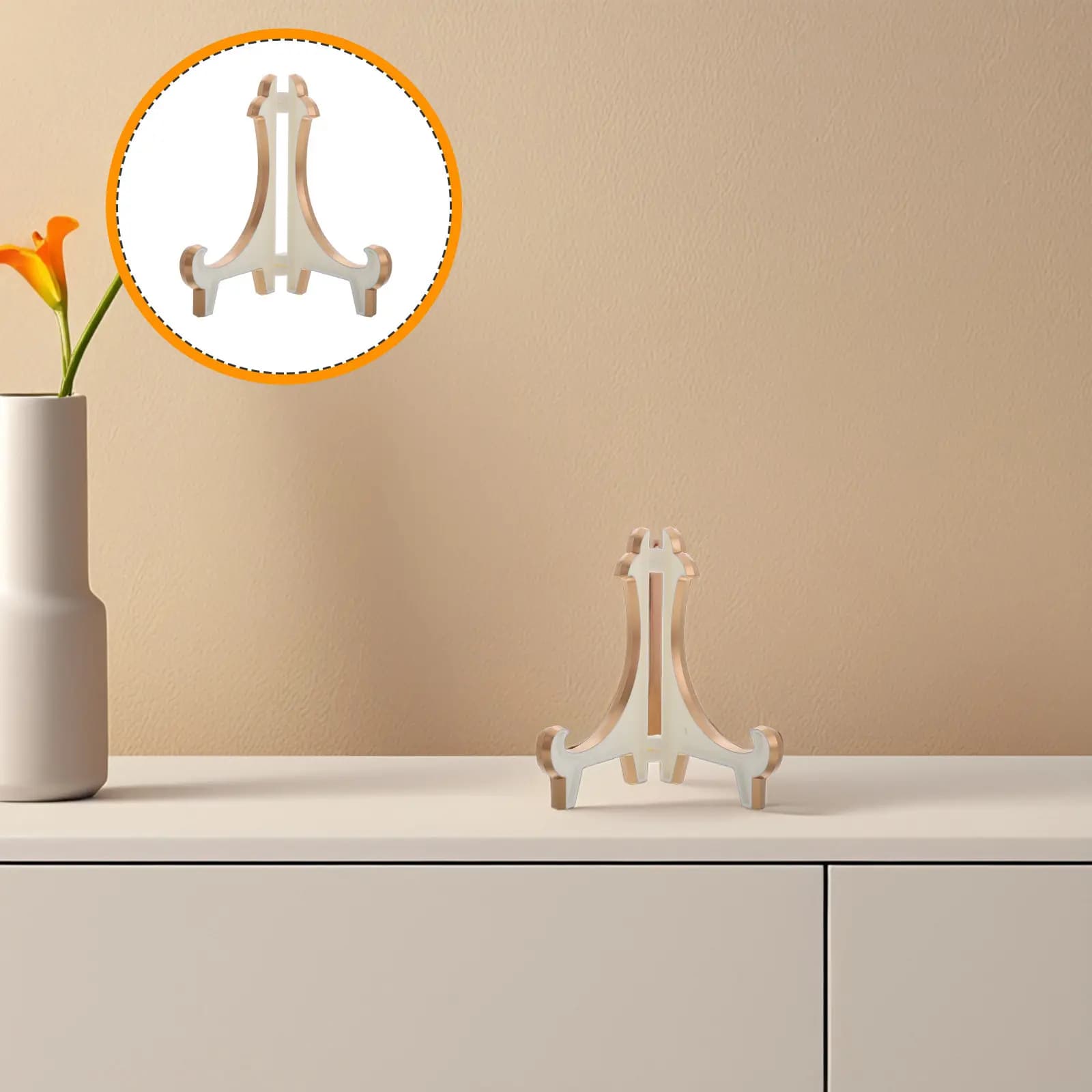 Espositore in plastica da 2 pezzi per cornici, supporto per piatti, cavalletto portatile, supporto da tavolo, piccola vetrina decorativa