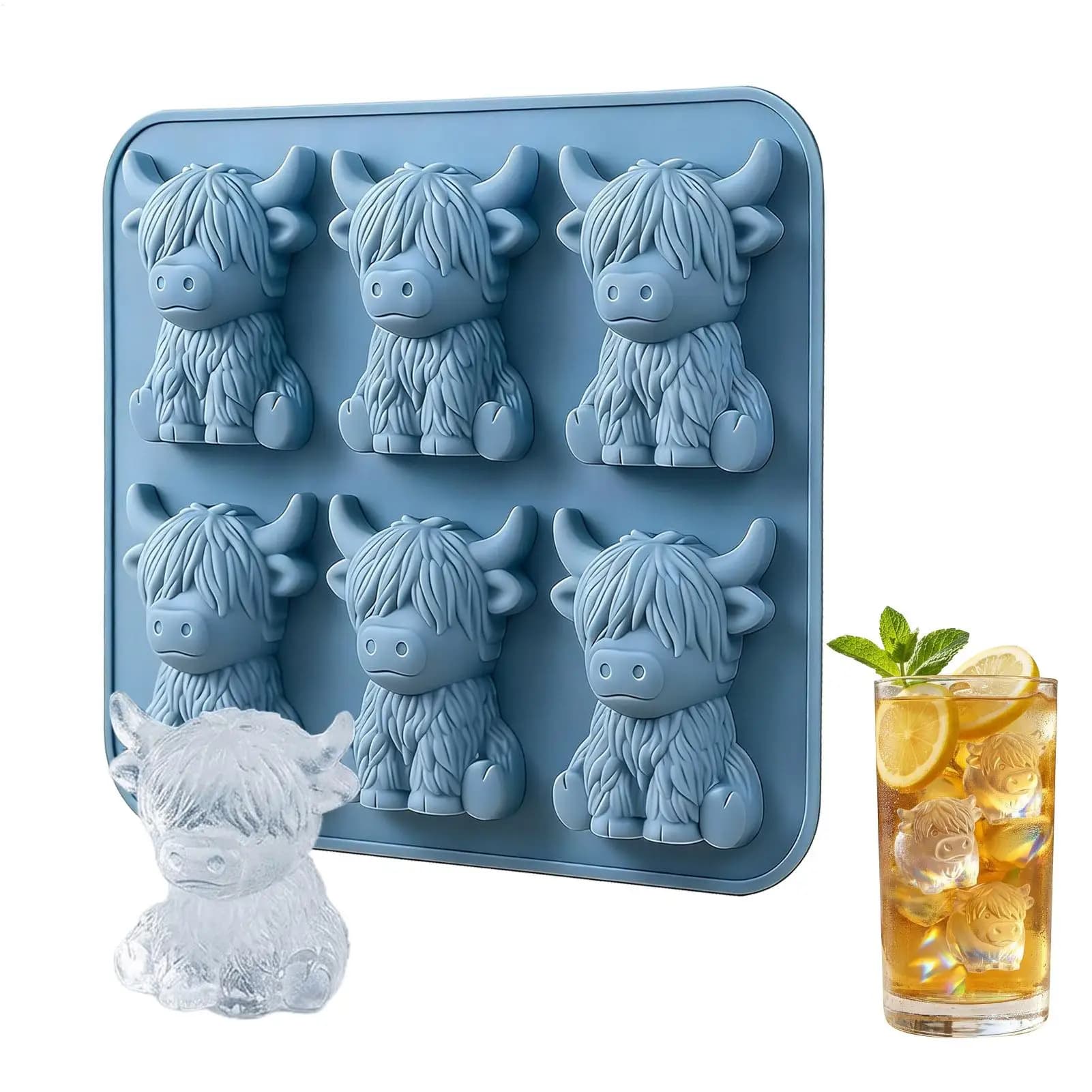 Stampo per cubetti di ghiaccio a forma di mini mucca delle Highland, adorabili stampi 3D per cubetti di ghiaccio, perfetti per bevande, feste e regali, divertenti regali 3D a forma di mucca delle Highland