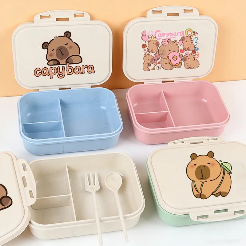 Contenitore per Pranzo Bento con Stampa Cartoon di Capibara, Scatola per Alimenti per Scuola e Picnic, Porta Frutta e Snack, Scaldavivande, Regalo di Compleanno per Ragazze