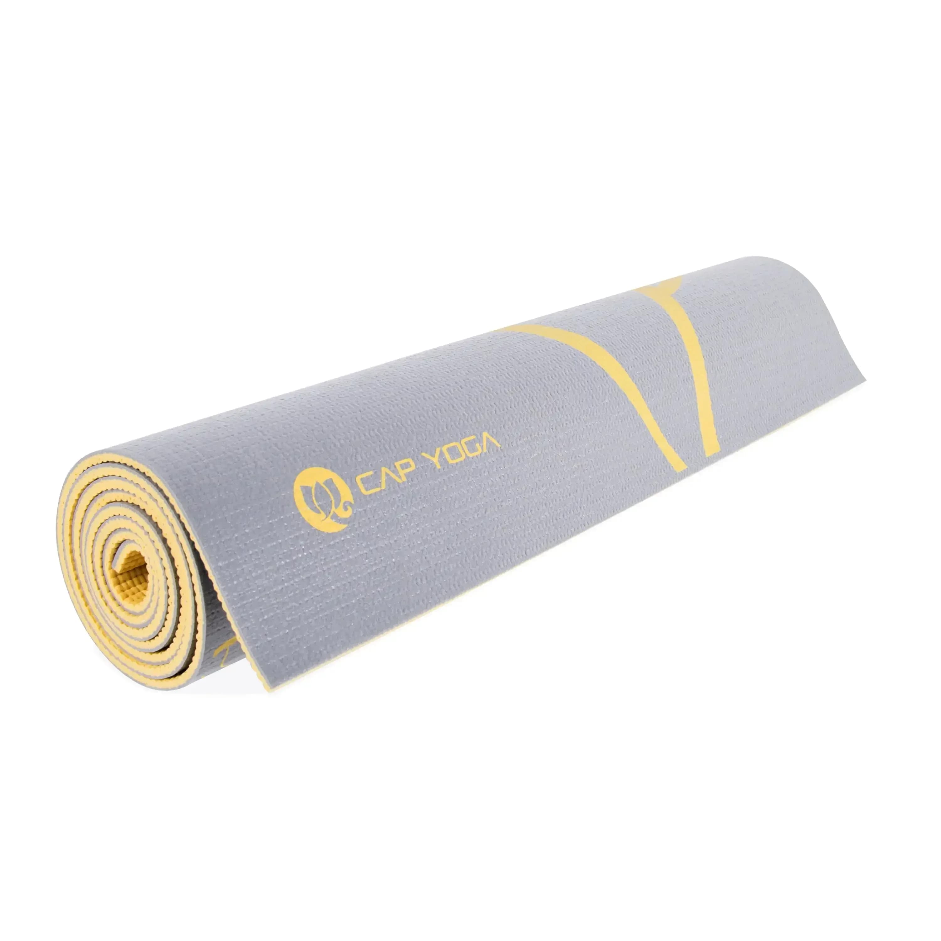 5 mm double-sided yoga mat with straps, Dahlia and Ginkgo pattern, lightweight exercise mat for gym and home