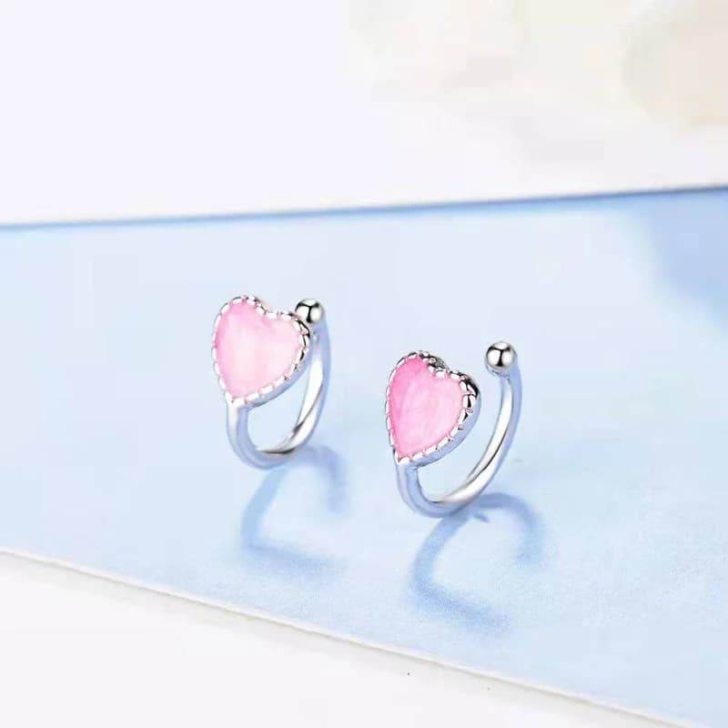 Orecchino a clip a forma di cuore carino con smalto verde rosa per bambini alla moda all'ingrosso per gioielli da donna con bellissimi orecchini da festa