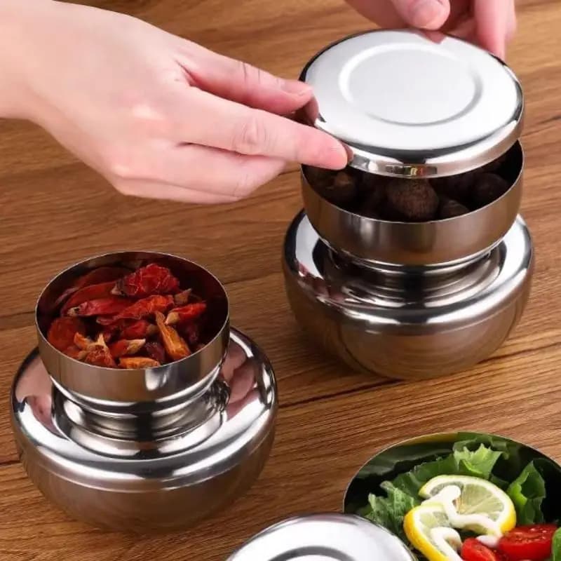 (G)Stainless Steel Food Storage Containers With Airtight Lids And Rust Proof Feature Perfect For Kitchen Storing Spices Snacks