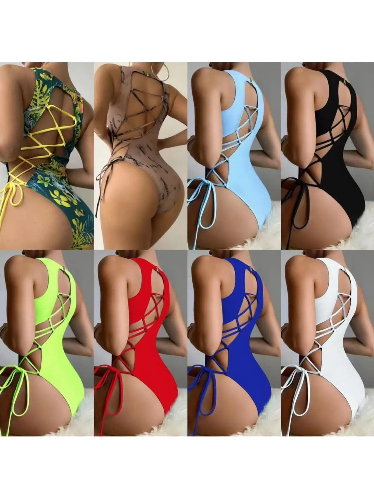 Costume da bagno intero Bal Laceup con design scavato, bikini integrato, materiale in poliestere, abbigliamento da nuoto, sport, fitness