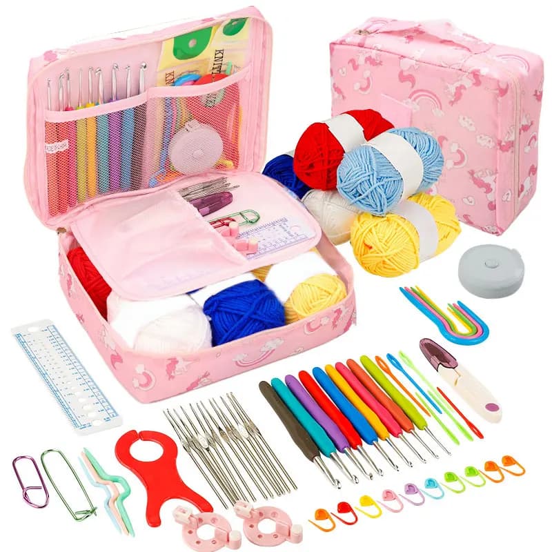 Kit Uncinetto per Principianti, Set di Uncinetti con Filato, Kit Portatile da Viaggio per Lavori a Maglia