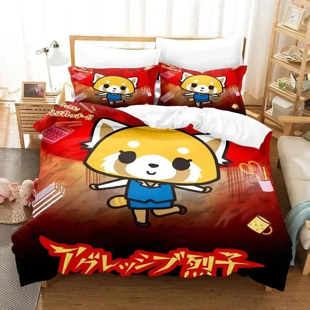 Stampa 3D Anime Aggretsuko Set biancheria da letto Copripiumino Set letto Copripiumino Federa Trapunte King Queen Size Ragazzi Biancheria da letto per adulti