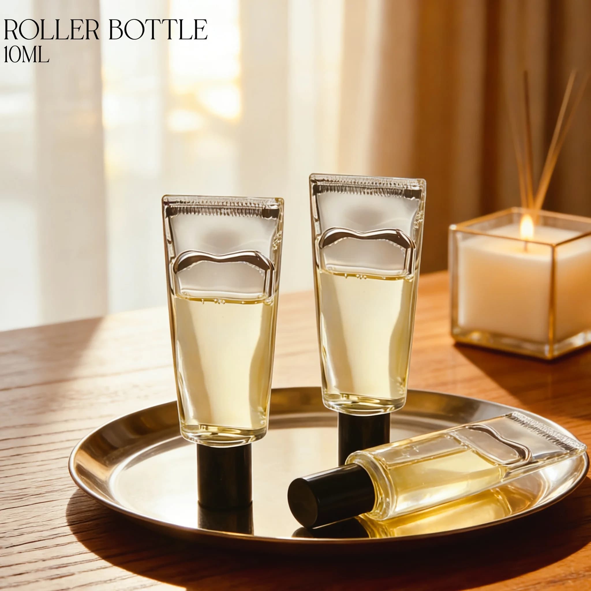 1pc 10ml Clear Glass Roll-On Bottle with Steelless Ball Empty Portable Perfume Roller Bottle For Purse and Travel