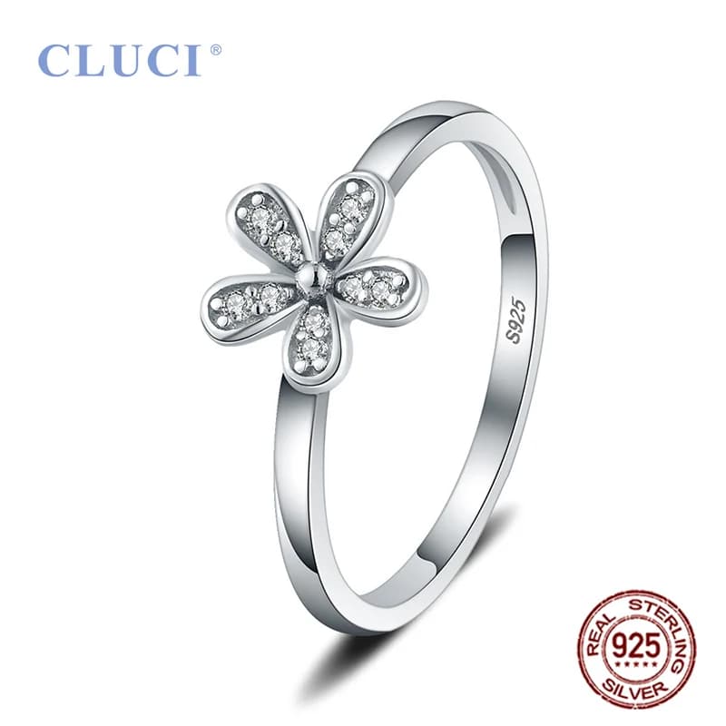 CLUCI Anelli Classici a Fiore in Argento 925, Gioielli da Festa per Donne, Anello a Fiore in Argento Sterling alla Moda DR1011SB
