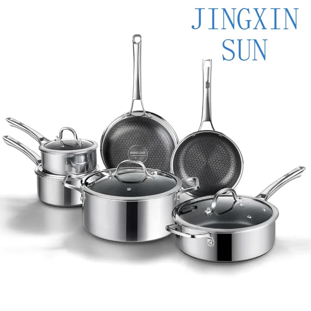 10 Pcs Hybrid Stainless Steel Cookware Sets, Pots And Pans Set Non Stick,Non Stick Frying Pans, Saute Pan & Stock Po
